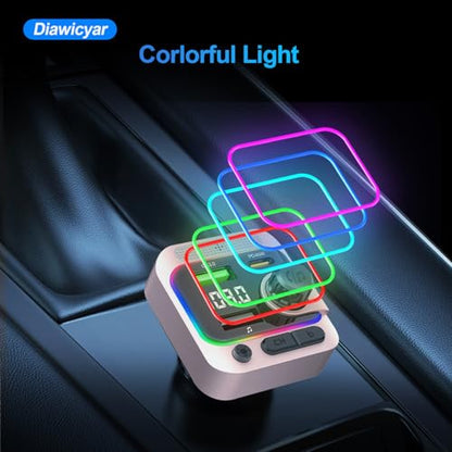 63W FM Transmitter Bluetooth Car Adapter, Wireless FM Bluetooth Transmitter | [PD 45W & QC3.0] Fast Charge, Deep Bass Player, Hands-Free Calling, Pink - color: Pink