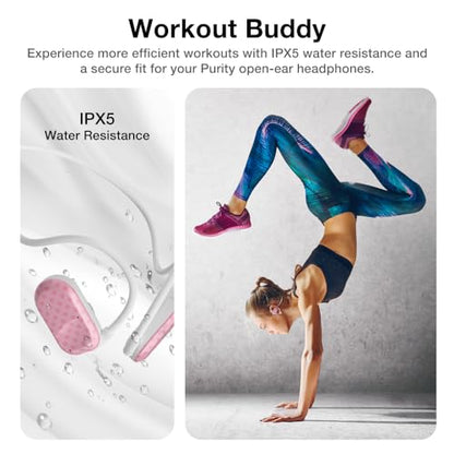 Purity Air Open Ear Headphones - True Air Conduction Wireless Bluetooth Open Ear Earbuds with Dual Mic for iPhone/Android - Secured Long Wearing Comfort, Sports Sweat Resistant (BMDS158) - color: Bubblegum Dots