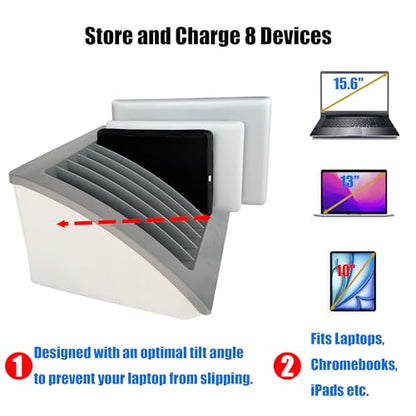 8-Device Laptop & Tablet Charging Station with Surge Protection | For Chromebooks, iPads & Devices up to 15.6", Cable Management & Numbered Slots for Schools, Offices & Libraries,Gray - size: 8-Device