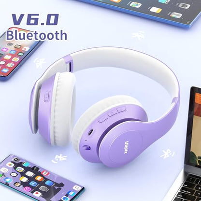 Uliptz Bluetooth Headphones Over Ear, Wireless HiFi Stereo Foldable Headset | 65H Playtime, Bluetooth 6.0, 6 EQ Modes, Built-in Mic, Deep Bass Stereo, Lightweight Design for Home, Office, Travel & PC - color: Purple