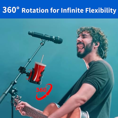 Adjustable Mic Stand Drink Holder with 360° Rotate Microphone Stand Cup Holder - Universal Water Bottle Holder Clamp On Cup Holder for Mic Stand, Music or Drum Stands to Holds Cups, 1 Pack - size: 1 Pack