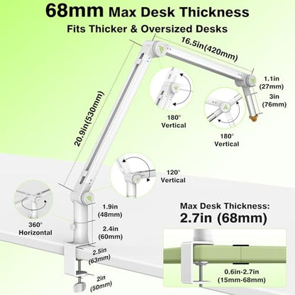AA AUDIO ACCESSORY Never-Sag 950mm White Mic Boom Arm, 6.6lbs Load Capacity - color: White