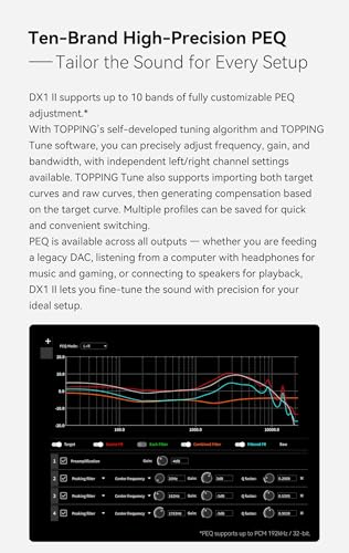TOPPING DX1 II Gaming DAC Amp Combo, ES9039Q2M USB DAC Amp with 10-Band PEQ DSP, 4.4mm Balanced & 3.5mm Output, 1000mW x2, Optical I/O, UAC1.0 for PS5/Switch, Desktop Audio Decoder (DX1II-Silver)