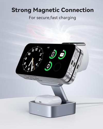 3 in 1 Wireless Charging Station for Apple Devices, Magnetic Foldable Travel Fast Charger Stand Compatible with MagSafe for iPhone Air/17/16/15/14/13/12 Series, Apple Watch & AirPods Pro/4/3/2-Blue - color: Blue