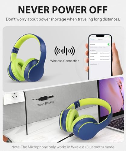 rockpapa E7 Over Ear Wireless Bluetooth Headphones with Mic Include Travel Case, Foldable Wired/Wireless Headphones with Microphone for Kids Childrens Boys Girls Teen Youth Adult Blue Green - color: Blue Green, style: with Case