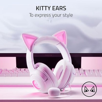 Razer Kraken Kitty V2 USB Wired Headset, Chroma RGB Kitty Ears, White | Stream Reactive Lighting, HyperClear Cardioid Mic, 40 mm Drivers, 7.1 Surround Sound, Comfortable Ear Cushions - color: White