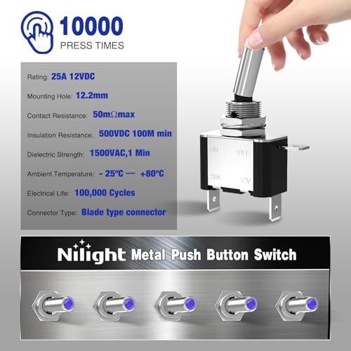 Nilight 3PCS Blue LED Toggle Switch 12V 20A 3 Pin 2 Position ON Off SPS - color: 3PCS LED Switch Blue