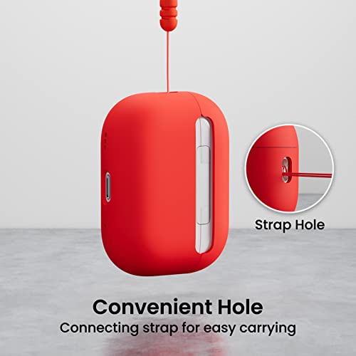 ORNARTO for AirPods Pro 2 Case, Hybrid Silicone, Red | Hybrid Silicone Rubber, Front LED Visible, Wireless Charging, Skin-Friendly Soft Touch, Anti-Scratch, Detachable Lanyard - color: Red