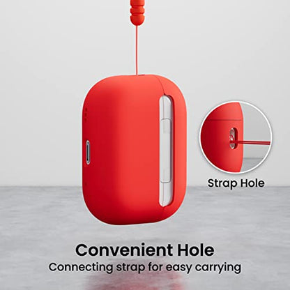 ORNARTO for AirPods Pro 2 Case, Hybrid Silicone, Red | Hybrid Silicone Rubber, Front LED Visible, Wireless Charging, Skin-Friendly Soft Touch, Anti-Scratch, Detachable Lanyard - color: Red