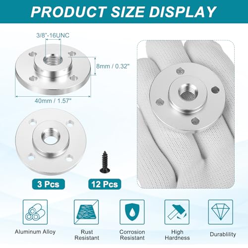 PATIKIL 3/8"-16 Female Thread Microphone Flange Mount, 3Pcs Desktop Gooseneck Table Mounts Base with Round Head Screw for Gooseneck Hose Adapter, Silver - color: Silver, size: 3/8"-16