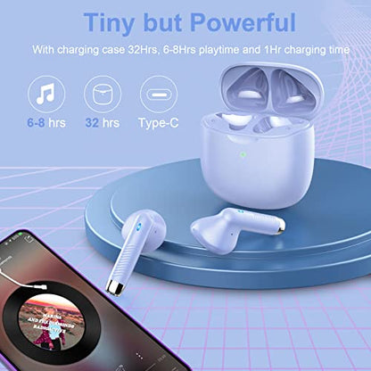 Wireless Earbuds, Bluetooth 5.4 Headphones in Ear with Noise Cancelling Mic | Stereo Bass, IP7 Waterproof Sports Earphones, 32H Playtime Mini USB C Charging Case, LED Display, Buds for Android iOS Purple - color: Purple