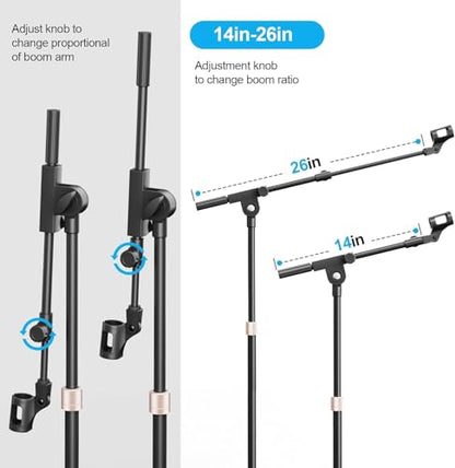Mic Stand with Boom Arm with Carrying Bag and 2 Mics Clips, 1 Pack