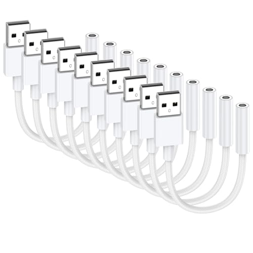 10 Pack USB to 3.5mm Audio Jack Adapter, Audio Aux Cable External Stereo Sound Card, USB to 3.5mm TRRS Female Headset for PS5 PS4 Headphone PC Laptop Linux Desktops and More Device - size: 10 Pack