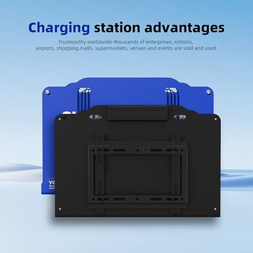 Floor Standing Cell Phone Charging Station with Fast Charigng Cables – 8 Device Charging Dock for Office, Hotel & Public Spaces | Compatible with iPhone ipad Smartphone Tablets Android Port (Blue) - color: Blue