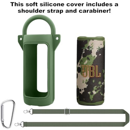 for JBL Grip Portable Waterproof Speaker Silicone Case, Army Green | Portable Travel Soft Cover with Adjustable Shoulder Strap and Carabiner, Protective Skin Case, Anti-Slip Feet - color: Army Green Case