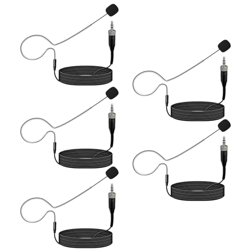 5 Pack Headset Single Earhook Microphone Hands-Free Mic for Sennheiser | 3.5mm Female Screw Plug,Condenser Omnidirectional Mic,Light-Weight Black Headset Head Mic with Windscree and 1.5m Cable - color: 5 Pack / Black