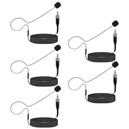 5 Pack Headset Single Earhook Microphone Hands-Free Mic for Sennheiser | 3.5mm Female Screw Plug,Condenser Omnidirectional Mic,Light-Weight Black Headset Head Mic with Windscree and 1.5m Cable - color: 5 Pack / Black
