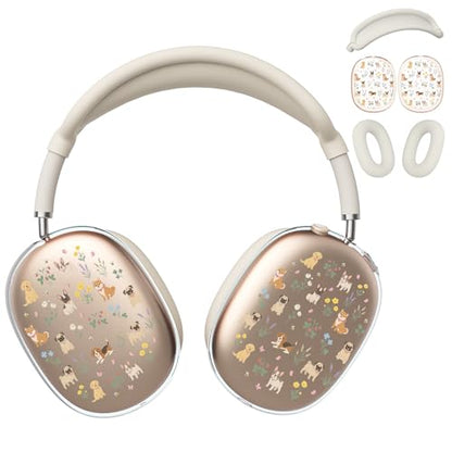 for AirPods Max Headphones Dog Flower Ear Covers for AirPods Max 2 | Cute Clear Ear Cups Cover | Beige Silicone Ear Pad Case Headband Cover for Apple AirPods Max 2/1 (2026/2024/2020) - color: Dog Flower/Beige
