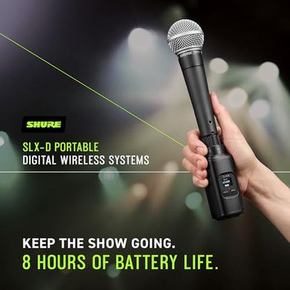 Shure SLXD25/SM58 Portable Digital Wireless System with SLXD2 Handheld Transmitter with SM58 legendary Cardioid Dynamic Vocal Microphone and SLXD5 Single-Channel Receiver | G58 Band (SLXD25/SM58-G58) | SLXD2 Handheld Transmitter, G58 Band (SLXD25/SM58-G58