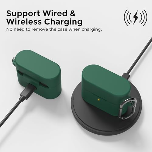 AhaStyle Silicone Case for Sony WF-1000XM6 (2026) Accessories, Green | with Carabiner, LED Visible, Skin-Friendly Soft Touch, Full Protection, Shockproof, Wireless Charging, for Men Women - color: Dark Green
