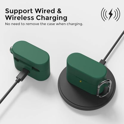AhaStyle Silicone Case for Sony WF-1000XM6 (2026) Accessories, Green | with Carabiner, LED Visible, Skin-Friendly Soft Touch, Full Protection, Shockproof, Wireless Charging, for Men Women - color: Dark Green