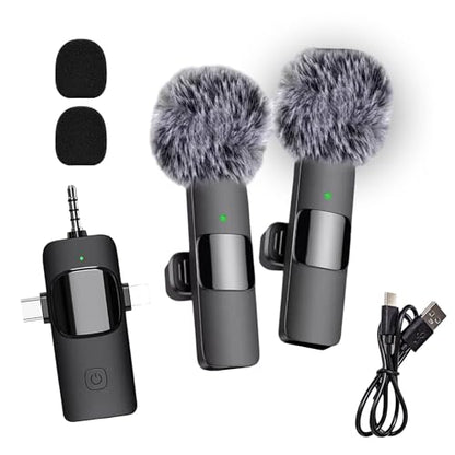 Wireless Lavalier Microphone 2.4G Dual Lapel Mic for iPhone Android Camera – Noise Cancelling Clip On Microphone for YouTube, TikTok, Vlogging, Video Recording
