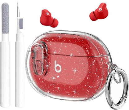 Studio Buds/Studio Buds Plus Case Cover Clear 2021/2023 Men Lock Clip with Cleaner Kit, GARTOO Protective Case for Women Girls Kids Clear Glitter - color: Clear Glitter