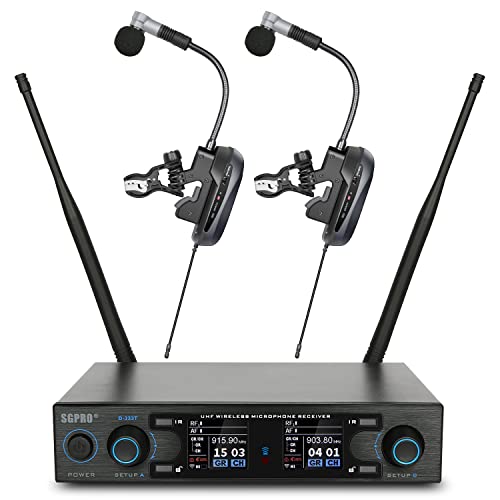 SGPRO D-333T Dual Wireless Gooseneck Saxophone Microphone Set | Dual clip-on condenser set, Preset EQ and echo, 262 ft range, Rechargeable, 4.5 hr runtime, Sax and brass, Live and recording - color: D-333T | Standard Dual Set