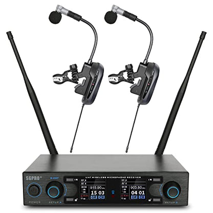 SGPRO D-333T Dual Wireless Gooseneck Saxophone Microphone Set | Dual clip-on condenser set, Preset EQ and echo, 262 ft range, Rechargeable, 4.5 hr runtime, Sax and brass, Live and recording - color: D-333T | Standard Dual Set