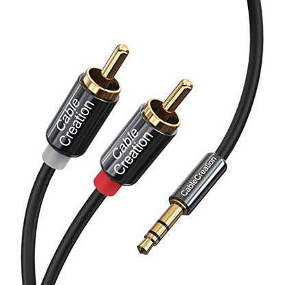 CableCreation 3.5mm to RCA Cable, 3.5mm Male to 2RCA Male Stereo Y Splitter | RCA Cord Compatible with Echo Dot, Smartphone, MP3, Tablet, Stereo Receiver, Car, Speaker, HDTV ect, 16.4FT/5m - size: 16.4FT, style: PVC Jacket