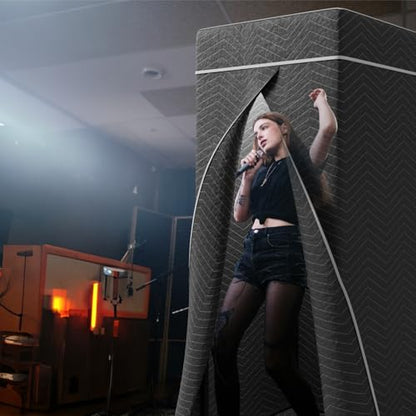 RDCMKL Portable Recording Booth, Foldable Vocal Booth for Home Studio | sound isolation vocal shield, acoustic blanket enclosure, floor stand, phone holder, podcast, voiceover, singing