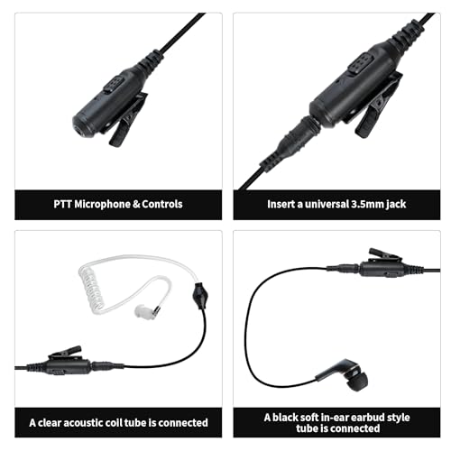 Walkie Talkie Earpiece with Mic Ear Piece PTT Microphone Headset for Motorola XPR 3300e 3500e 3500 3300 2-Way Radios (in Ear Earbuds, to 3.5mm Aux Earphone)