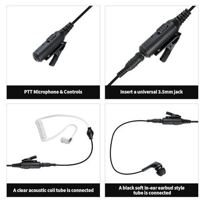 Walkie Talkie Earpiece with Mic Ear Piece PTT Microphone Headset for Motorola XPR 3300e 3500e 3500 3300 2-Way Radios (in Ear Earbuds, to 3.5mm Aux Earphone)