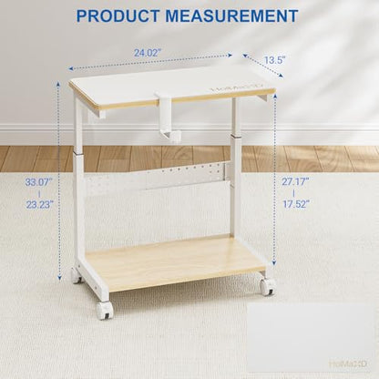 Height Adjustable Computer Tower Stand, 2-Tier ATX-Case CPU Holder with Mouse Pad & Headphone Stand, Mobile PC Standing Under Desk, Home Office Gaming Accessories, Computer Cart Wheels, Maple - color: Maple