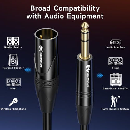 Cable Matters 6.35mm 1/4 Inch TRS to XLR Cable, Male to Male, 15ft - size: 15 ft