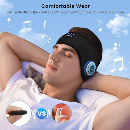 LC-dolida Bluetooth Headband, Wireless Band Sleep Headphones Sleep Mask with Thin HD Stereo Speakers Music Headband Perfect for Side Sleepers, Sport - color: Deep Black