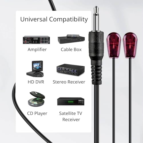 TNP 듀얼 IR 이미터 케이블, AV 수신기 및 TV용 3m 3.5mm 익스텐더 | 케이블 박스, Xbox One 및 숨겨진 홈 시어터 장치용 2개의 접착 눈이 있는 적외선 블래스터 연장 케이블 - size: 2 IR Eye Emitter