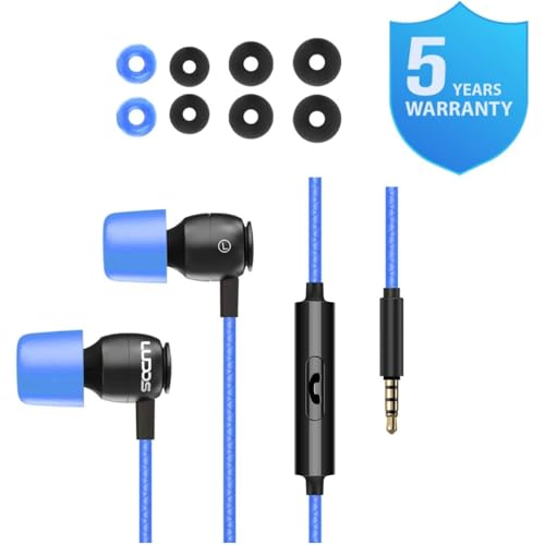LUDOS Clamor Wired Earbuds in-Ear Headphones, 5 Years Warranty, Earphones with Microphone, Noise Isolating Ear Buds, Memory Foam for iPhone, Samsung, School Students, Kids, Women, Small Ears - Blue - color: Blue, style: 3.5 mm