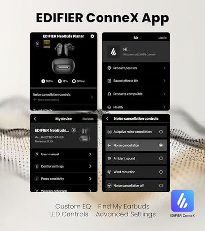 Edifier NeoBuds Planar TWS Earbuds, Hi-Res Wireless, 30H Playtime | 12mm Planar Magnetic Drivers, Snapdragon Sound, Hybrid ANC, Bluetooth 5.4 Dual Connection, Google Fast Pair, 60ms Low Latency