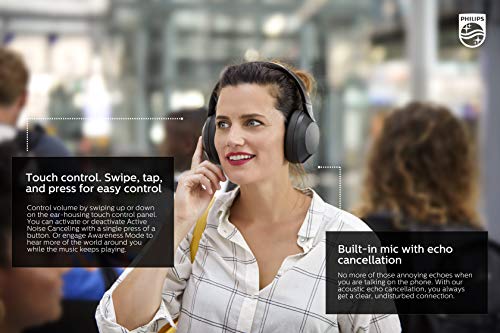 Philips PH805 Active Noise Canceling (ANC) Over Ear Wireless Bluetooth Performance Headphones w/ Hi-Res Audio, Comfort Fit and 30 hours of playtime (TAPH805BK) - style: ANC | 30 hrs batt