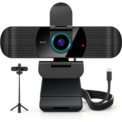 Pro UHD 4K/30fps Webcam with Tripod, External USB-C Camera for PC/Laptop | Dual noise-cancelling mics | Auto-focus | Wide-angle | Low-light correction | 360° rotation | CMOS sensor | Plug and Play - style: 4K | 30fps | USB-C Cable | Tripod Included