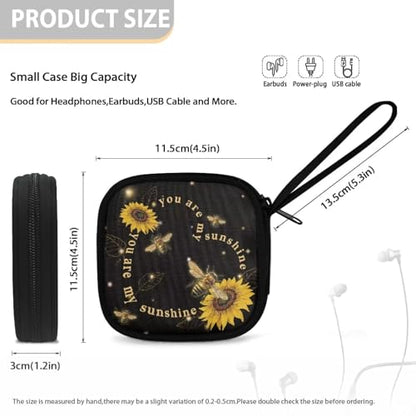 Sunflower Heart Verses Gym Headphones Carrying Case Shockproof Scratch Resistant Small Earphones Bag with Elastic Strap Mesh Pocket for Wireless Earbuds