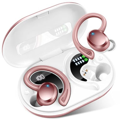 Wireless Earbuds, Sport Bluetooth 5.4 Headphones 2026 New Bluetooth Earbuds with 56Hrs Stereo, 4 ENC Mic, Noise Canceling Over-Ear Buds with Earhooks, IP7 Waterproof Earphones for Workout/Running/Gym - color: Rosegold