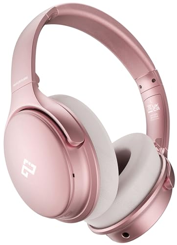 INFURTURE H1 Active Noise Cancelling Bluetooth Headphone Over Ear Deep Bass | Comfortable, Hi-Fi Stereo, 90H Playtime, Low Latency, Foldable Lightweight for Travel, Office, Sport Running - Pink - color: Rose gold