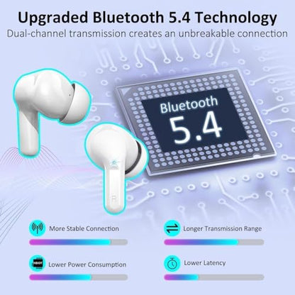 Ordtop Wireless Earbuds, 2026 Bluetooth 5.4 Headphones NEW Ear Buds, White - color: White