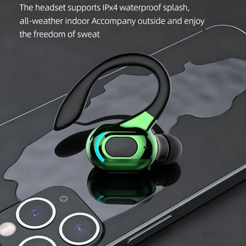 Wireless Headset Business Headphones,Waterproof Hanging Single Ear Earbuds,Mono Wireless Headset Noise Cancelling Sports Wireless Earpiece with Mic for Smart Phones (Green) - color: Green