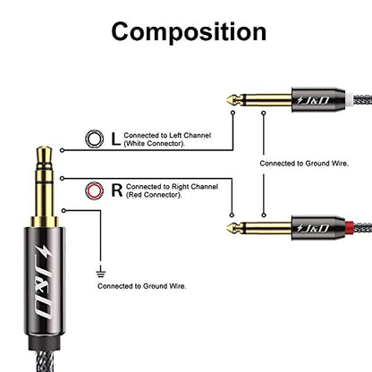 J&D 1/8 to 1/4 Stereo Cable, 3.5mm TRS to Dual 6.35mm TS Breakout Cable Y Splitter Cord for Amplifiers/Audio Mixer/Audio Recorder/MP3/MP4, Nylon Braid, Gold Plated Copper Shell, 4 Feet - size: 4 Feet