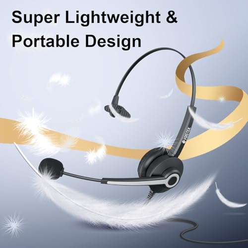 Voistek USB Headset with Microphon,Single-Ear Headset for PC Laptop | Noise Cancelling Mic,3.5mm Plug,USB-A Cable & USB-C Adapter,In-Line Volume Control,Mute Button for Teams Zoom,Home Office - color: Ink Black