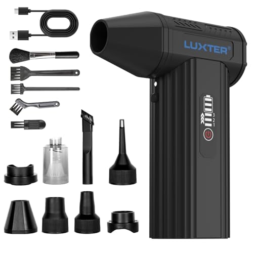 LUXTER Compressed Air Duster & Vacuum 2-in-1, 130000RPM Electric Air Duster Rechargeable, 3-Speed Settings Computer Duster with a Vacuum Accessory Kit for PC, Keyboard, Car Detailing, Outdoor