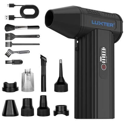 LUXTER Compressed Air Duster & Vacuum 2-in-1, 130000RPM Electric Air Duster Rechargeable, 3-Speed Settings Computer Duster with a Vacuum Accessory Kit for PC, Keyboard, Car Detailing, Outdoor